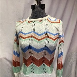Vintage Chevron Crew Neck Lacework Pullover